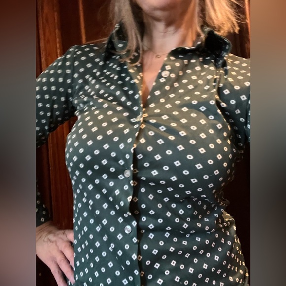 Vintage 70s Graphic Print green Women's Disco Button Blouse Best Fits medium 8 - Picture 3 of 7